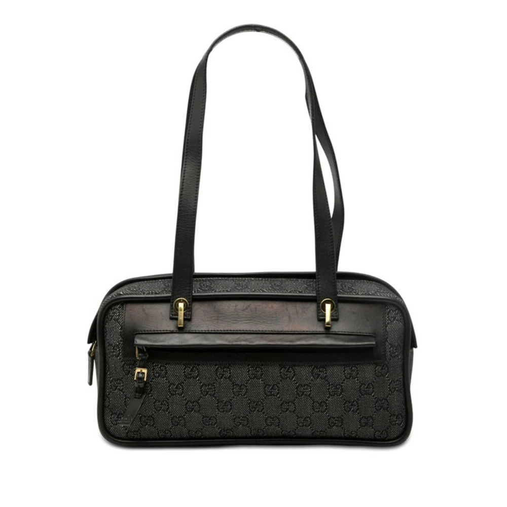 Gucci GG Canvas Shoulder Bag Black Leather